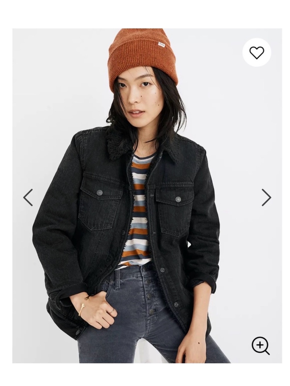 Madewell Oversized Black Sherpa-Collar Denim Jacket
